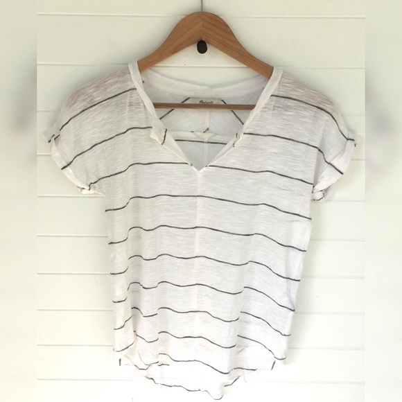 Madewell Tops - Madewell Stripe Cuffed Sleeve V-Neck Basic Tee Top